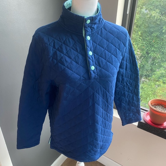 3/$20 Lauren James Quilted Pullover Navy/Aqua - Picture 4 of 12